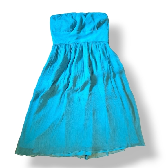 NEW J.Crew 100% Silk Strapless Blue Bridesmaid Prom Party Mini Dress Size 8 - Picture 2 of 9